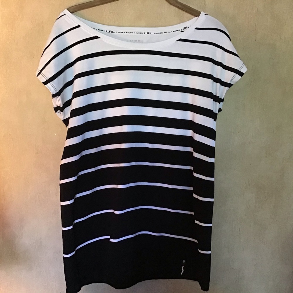 Lauren Ralph Lauren Black and White Striped Short Sleeve Tee